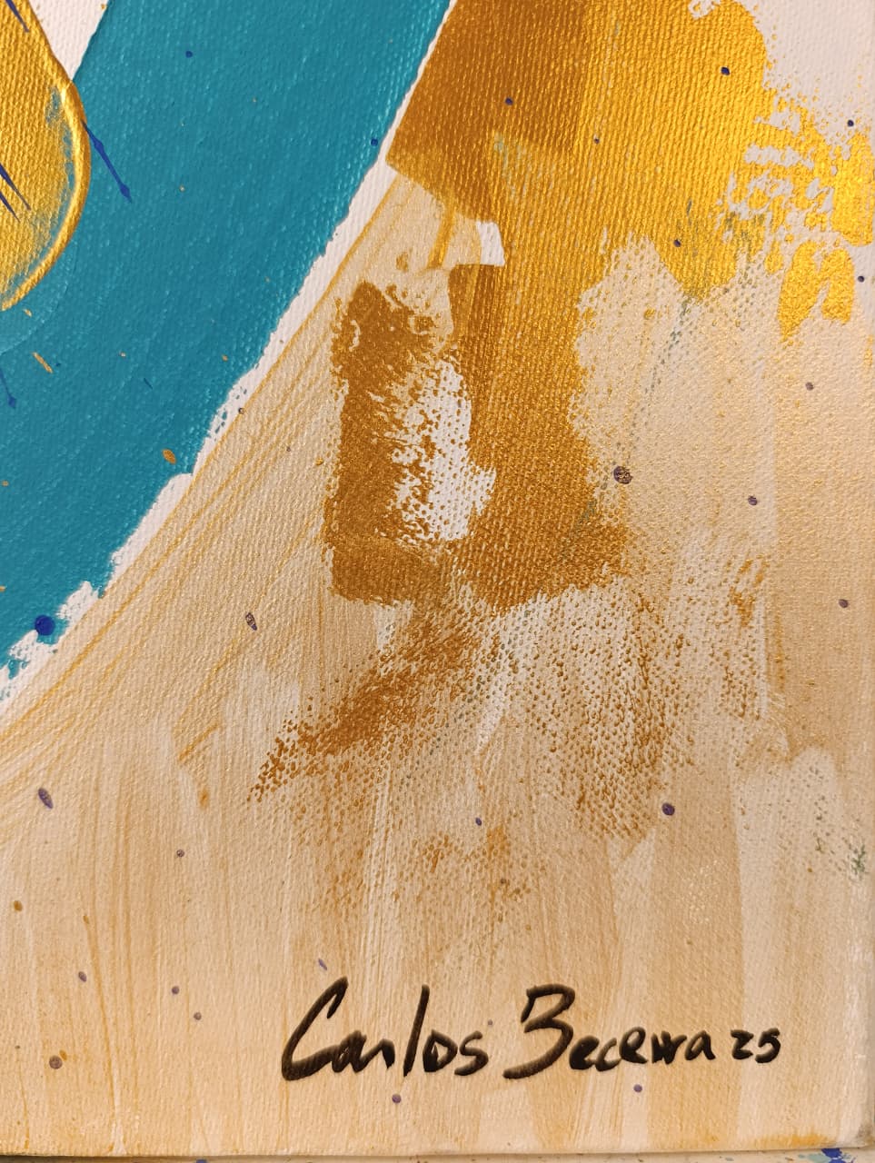 Pintura abstracta Extasis rostro femenino con energia y movimiento firma carlos becerra