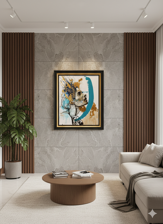 Arte contemporaneo Extasis cuadro unico azul dorado para coleccionistas