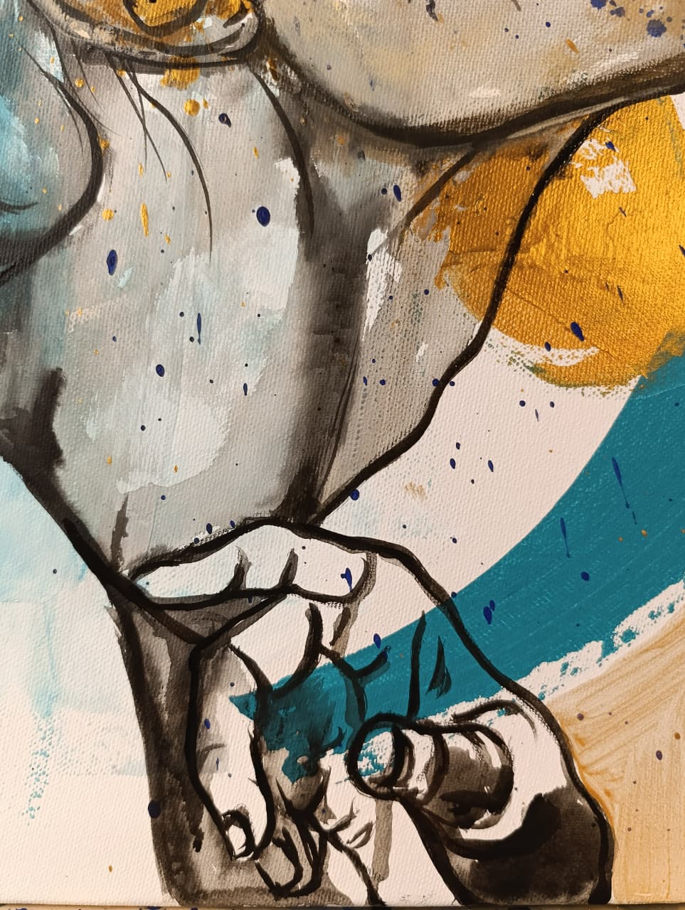 Pintura abstracta Extasis rostro femenino con energia y movimiento