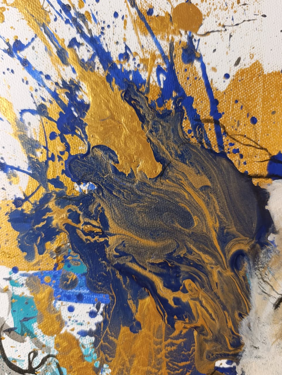Arte contemporaneo Extasis cuadro unico azul dorado para coleccionistas carlos becerra