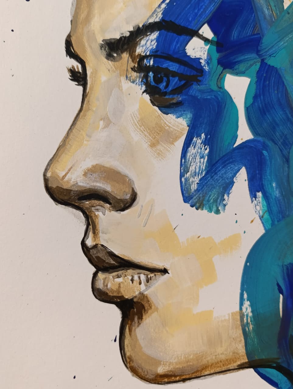Detalle de la pintura Destellos mostrando texturas y colores abstractos en acrílico de Carlos Becerra Llabrés