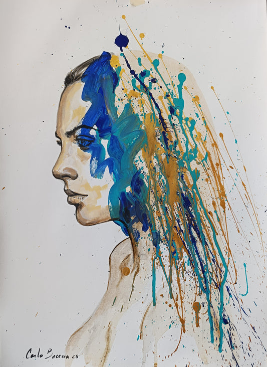 Pintura contemporánea Destellos en acrílico sobre cartulina, obra original de Carlos Becerra Llabrés