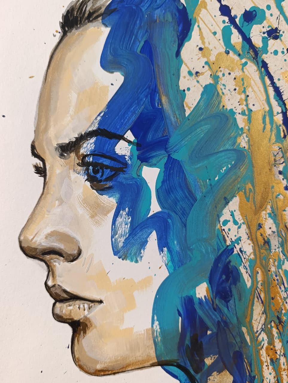 Pintura Destellos mostrando juego de luz y color en acrílico sobre cartulina por Carlos Becerra Llabrés