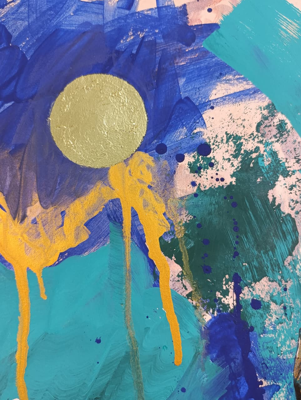 Pintura contemporánea A la deriva, acrílico y lámina de oro, obra original de Carlos Becerra Llabrés