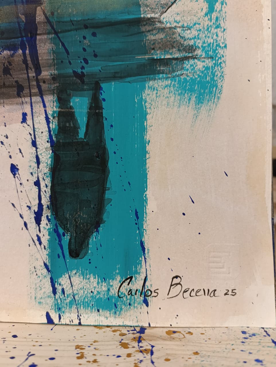 Pintura contemporánea A la deriva, acrílico y lámina de oro, obra original de Carlos Becerra Llabrés